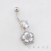 MULTI CZ STAR 5 PETALS FLOWER DANGLE BELLY BUTTON NAVEL RING 316L SURGICAL STEEL